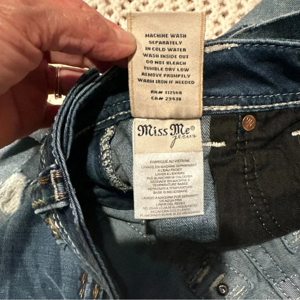 Miss Me Women Cut Off Shorts sz 27 Blue Denim Bling Distressed used to be long